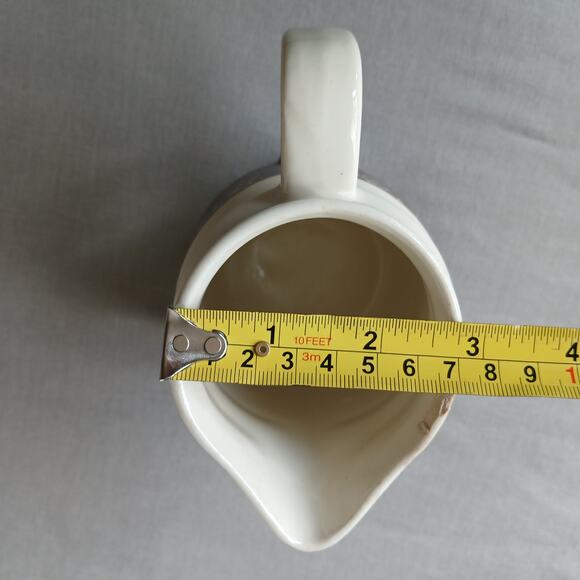 Oxford Stoneware 4.5" mini pitcher VTG 1940s Snow Flower brown cream well loved - Picture 8 of 9